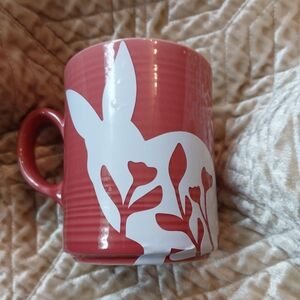 Hand Crafted Red and White Floral Bunny Mug